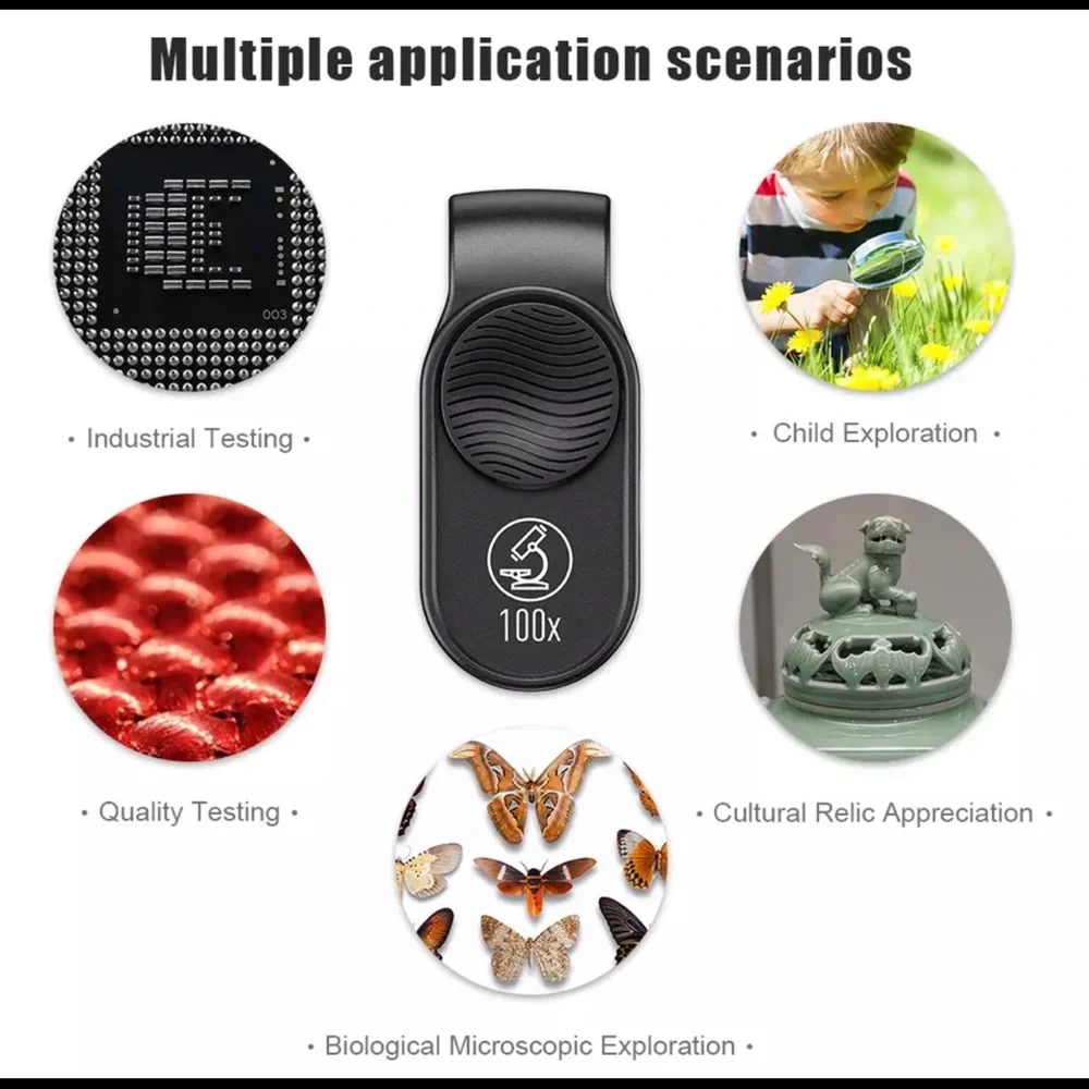 Mobile Microscope Lens LED Light Micro Pocket Lenses for iPhone XS Max Samsung